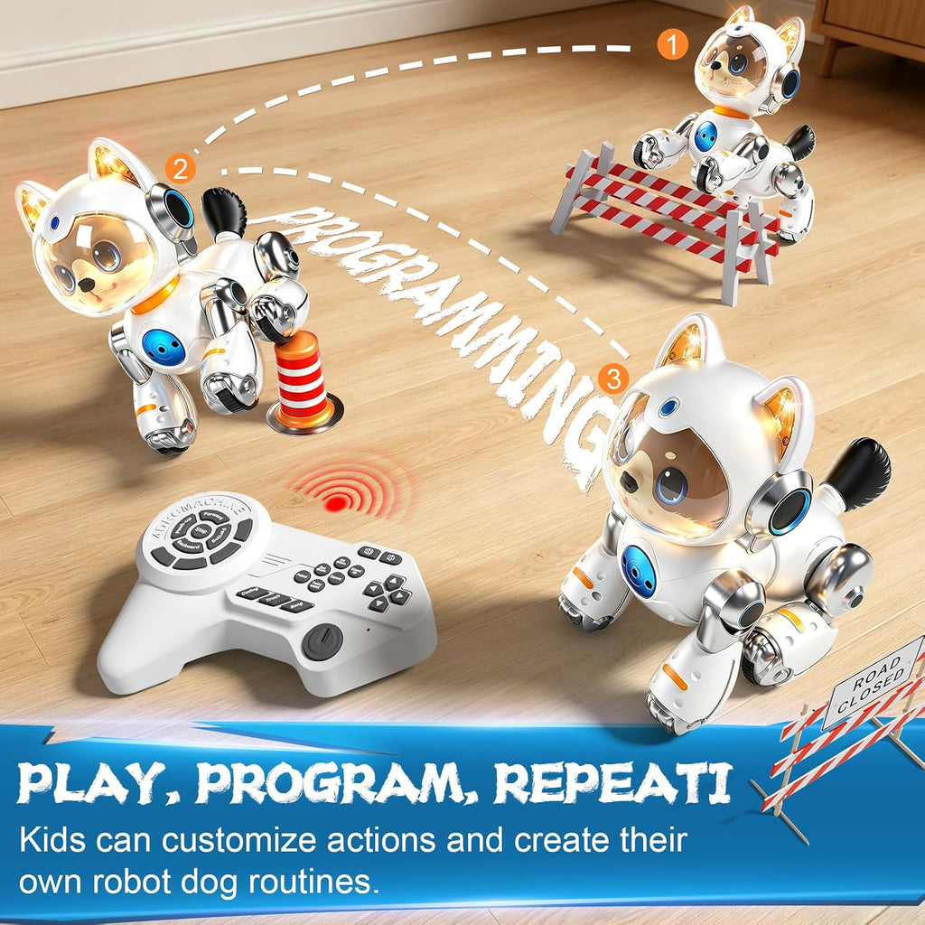 Robot inteligente de juguete para perros, 2.4 GHz, gesto remoto y control táctil, cachorro robótico, efecto de aerosol de baile musical y sonidos de ladridos, mascota electrónica recargable, regalo de