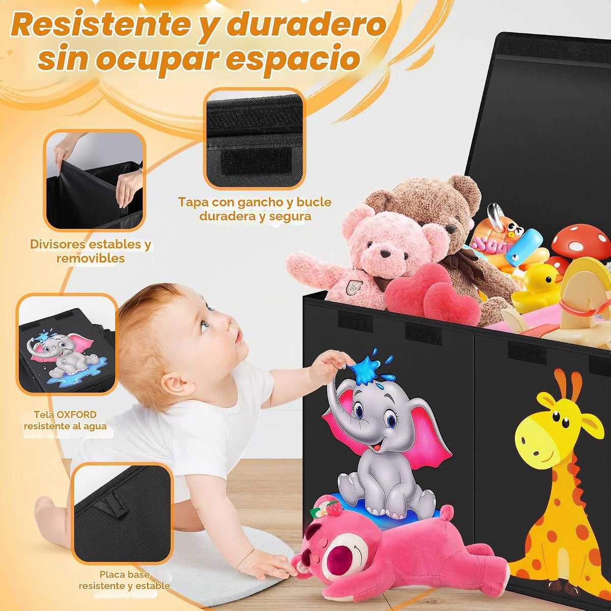 Cajón de juguetes extragrande, organizador de almacenamiento plegable con tapas, 40"x14"x16"