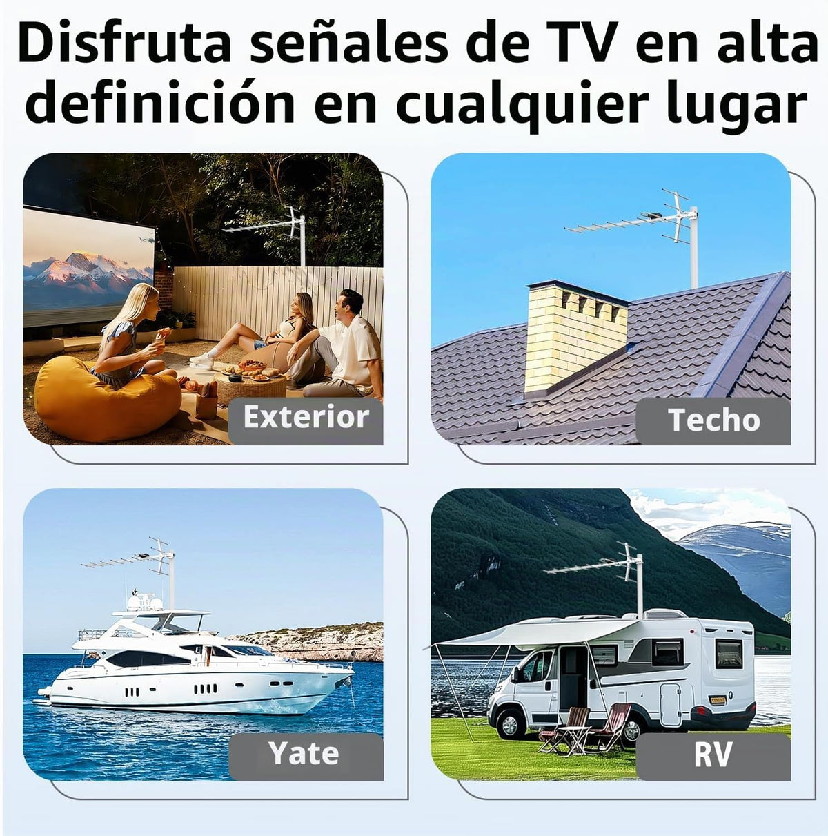 Antena de TV al aire libre para Smart TV, antena de TV inteligente de largo alcance al aire libre, compatible con 4K 1080P HD VHF UHF, resistente a la intemperie y recepción de largo alcance con cable