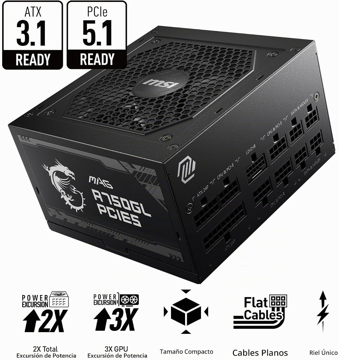 MSI MAG A750GL PCIE5, fuente de alimentación compacta totalmente mo...