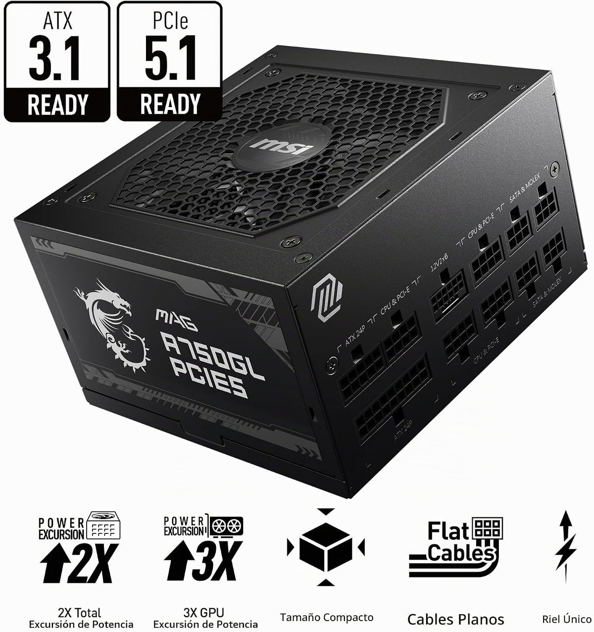 MSI MAG A750GL PCIE5, fuente de alimentación compacta totalmente mo...