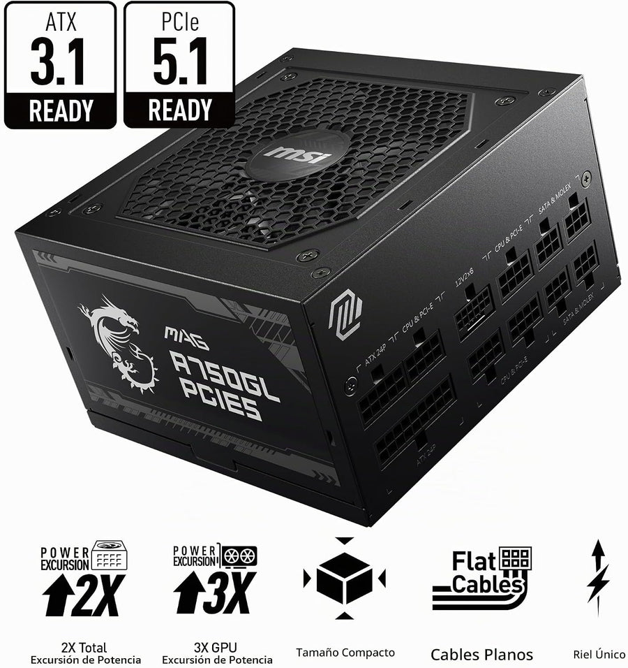 MSI MAG A750GL PCIE5, fuente de alimentación compacta totalmente mo...