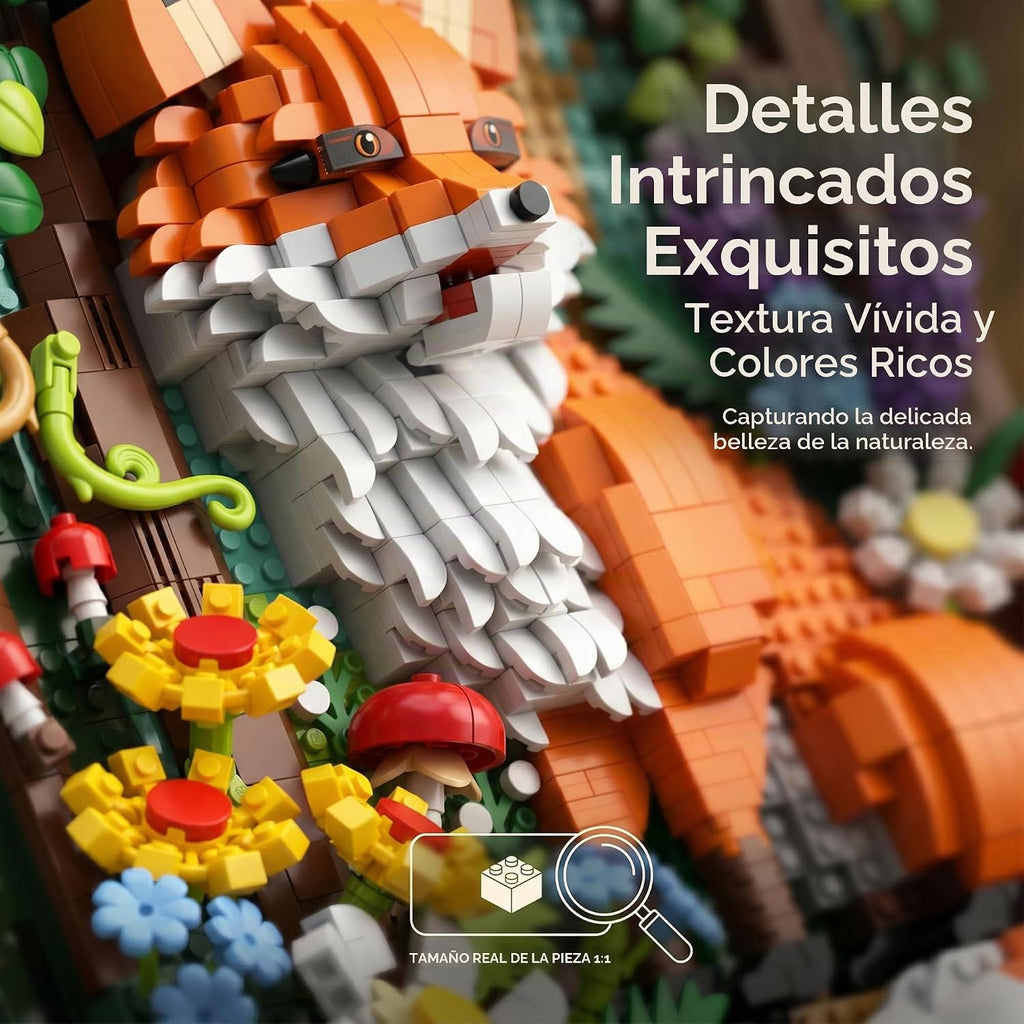 Fox Animal - Juego de minibloques de construcción 3D para adultos, juego de construcción de bosque de micro ladrillos, decoración de pared para el hogar o exhibición de escritorio