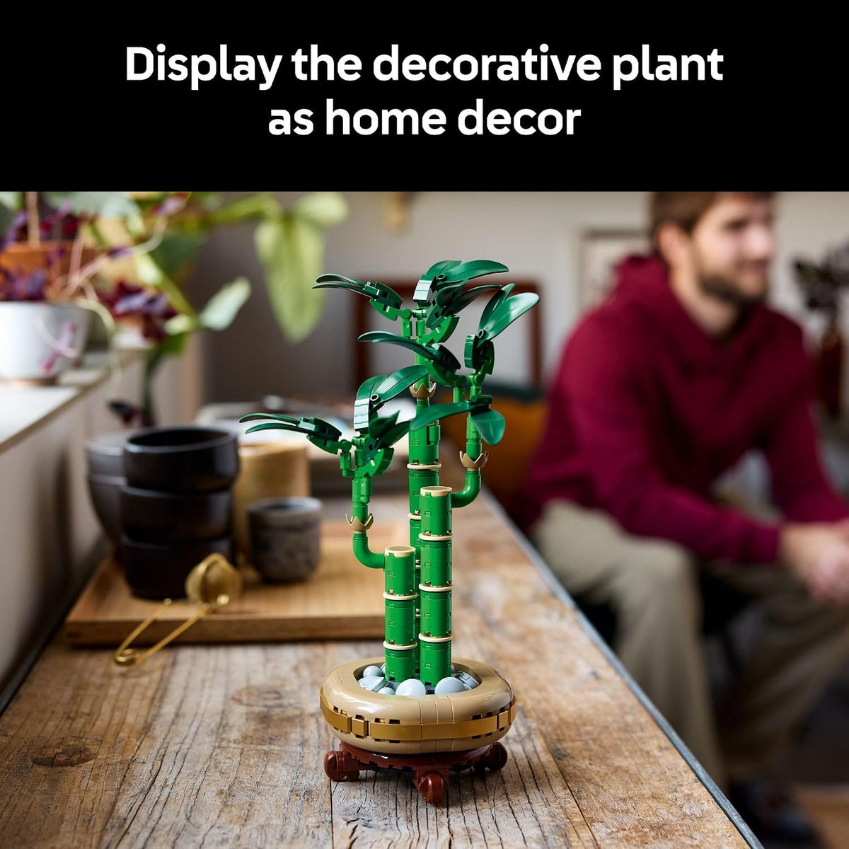 LEGO Botanicals - Juego de construcción de bambú de la suerte, planta artificial para decoración del hogar, adultos a partir de 18 años, regalo para cumpleaños para él, decoración de plantas falsas para mesa, escritorio, oficina, 10344