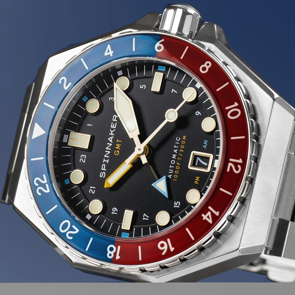 Reloj Spinnaker Dumas para hombre, automático GMT de buceo – Movimiento Seiko NH34, caja de acero inoxidable de 44mm, resistente al agua 300m, pulsera de acero inoxidable, SP-5119