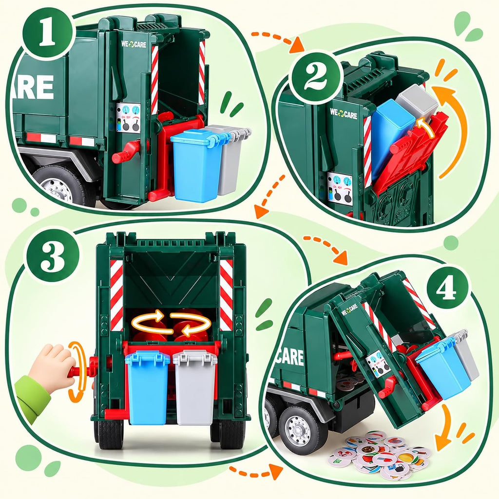 12" Camión de Basura For Kids de 3 a 8 Años, Vehículo de Gran Camión de Basura