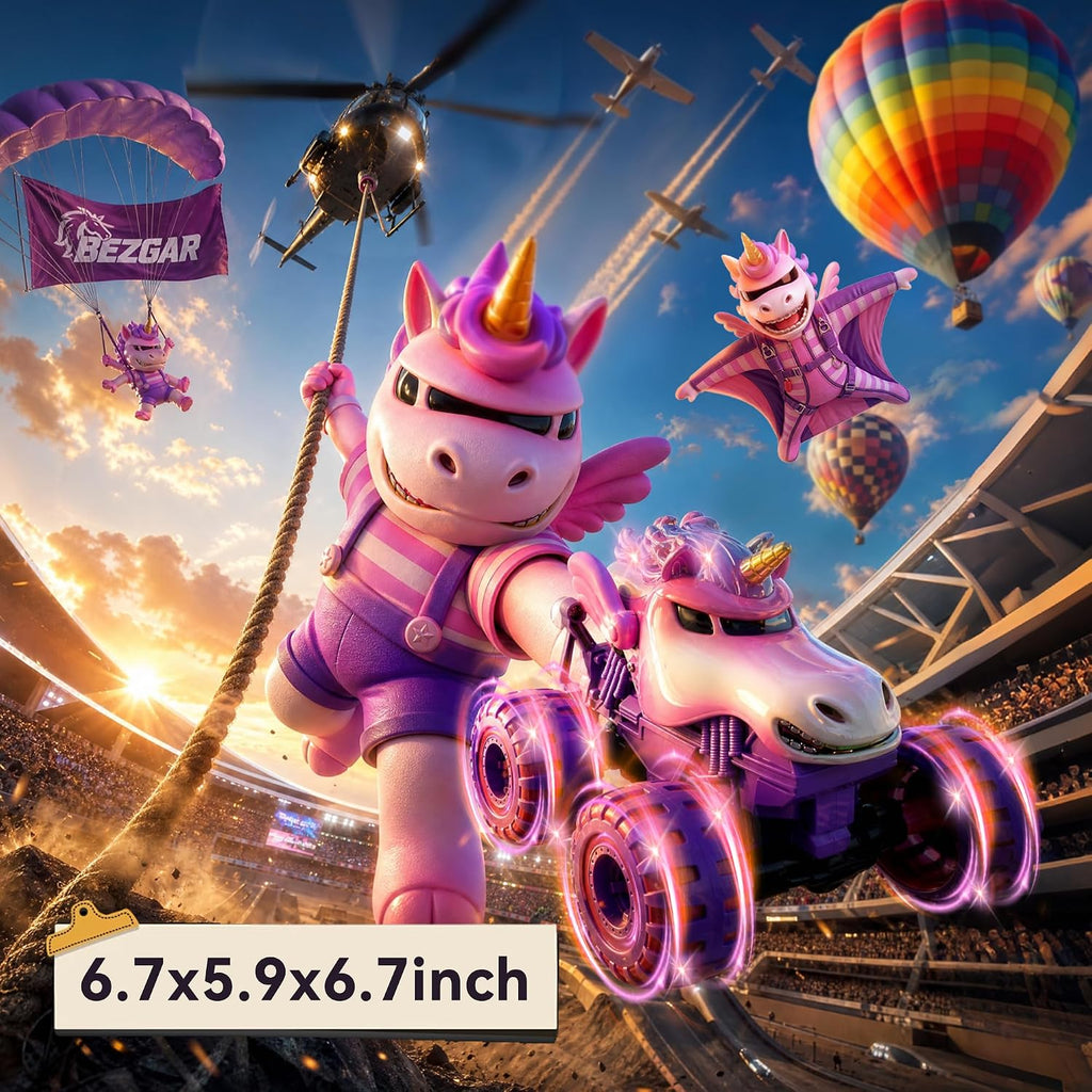 BEZGAR Camión monstruo rosa 1:18, coche de control remoto de unicornio para