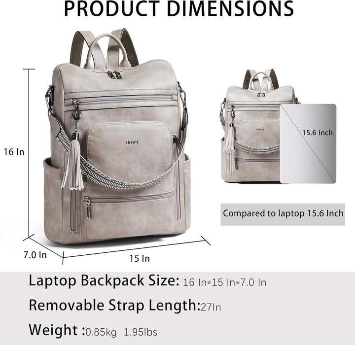 Shrrie Mochila de cuero vegano para computadora portátil para mujer...