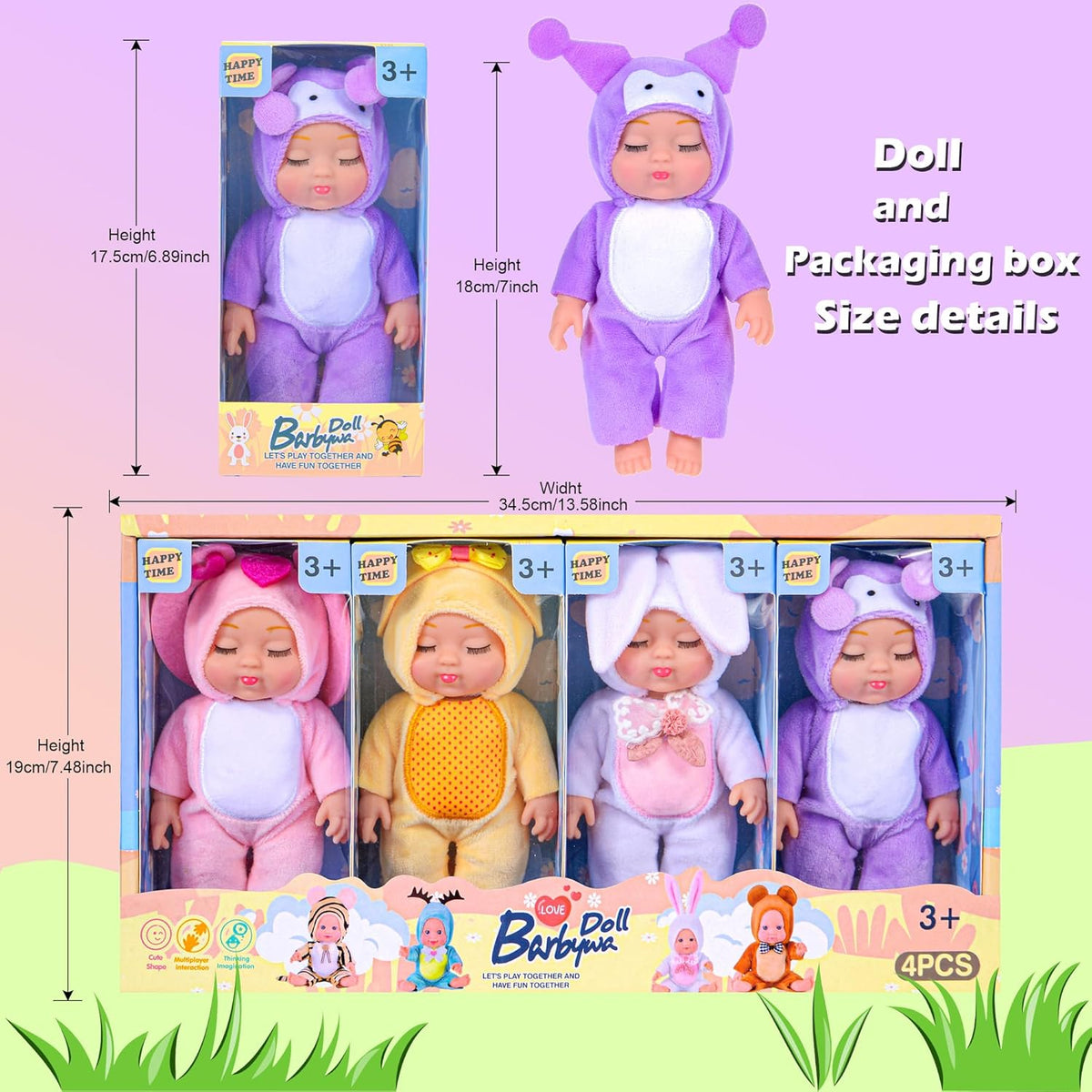 Juego de 4 muñecas de bebé de 7 pulgadas, lindas figuras infantiles de PVC con pollito, Tg04
