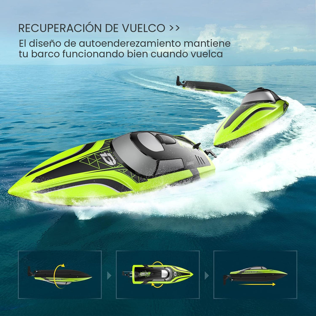 DEERC Barco RC con luz LED, más de 30 minutos, barco de control rem...