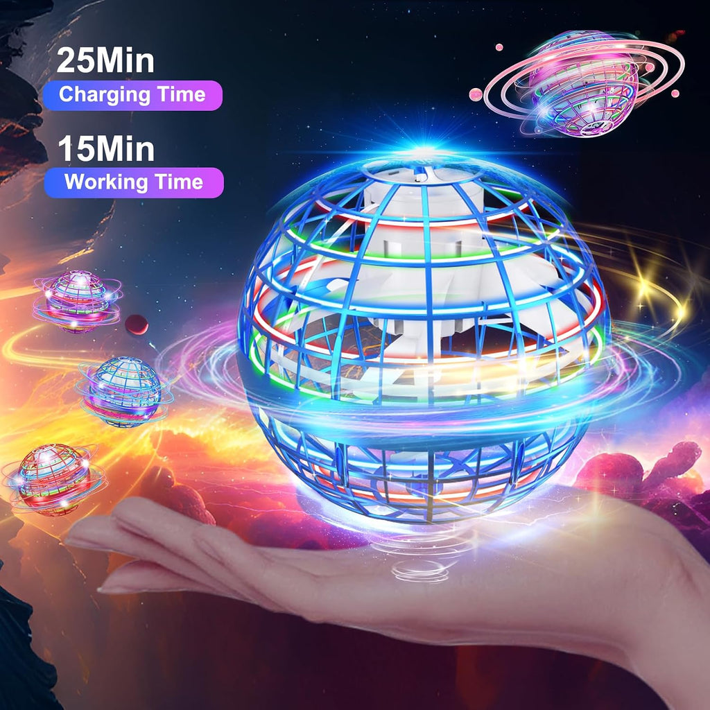 Juguete de bola de orbe volador, mini dron cósmico de mano flotante, hilanderos de mosca para niños y adultos, juguetes para interiores y exteriores, juguetes geniales con luces LED para