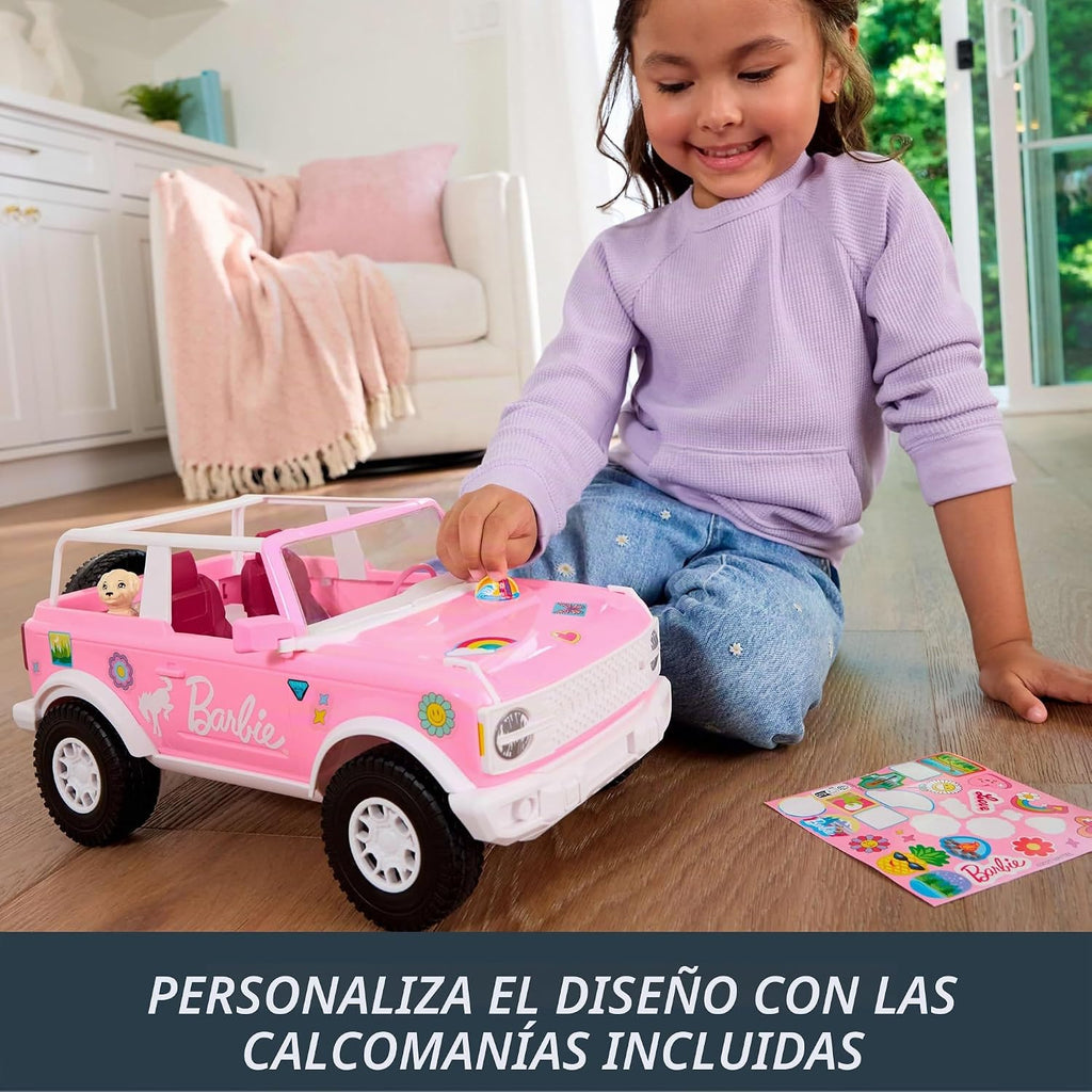 Hot Wheels RC Barbie Ford Bronco - Auto de juguete con control remoto, vehículo RC con accesorio para cachorros, cama y cuenco para perro, además de calcomanías para personalización, se adapta a 2
