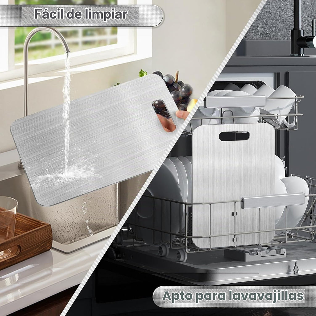 Katori Tablas de cortar de titanio para cocina, juego de tablas de cortar de titanio 100% puro, tabla de cortar de titanio de doble cara no tóxica, tablas de cortar de metal aptas para lavavajillas