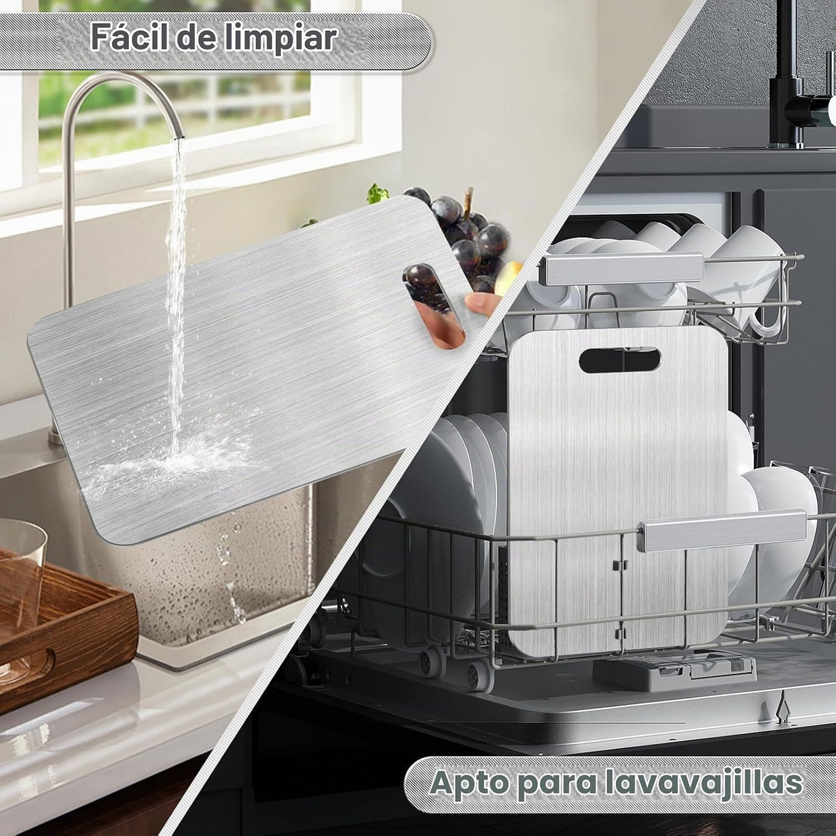 Katori Tablas de cortar de titanio para cocina, juego de tablas de cortar de titanio 100% puro, tabla de cortar de titanio de doble cara no tóxica, tablas de cortar de metal aptas para lavavajillas