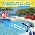 Pistola de agua eléctrica, juguete de pistola de agua, pistola de chorro de agua de hasta 32 pies de largo alcance, juguete de disparos para fiesta en piscina al aire libre con 2 baterías y 2 tanques de agua, regalo ideal para niños y adultos