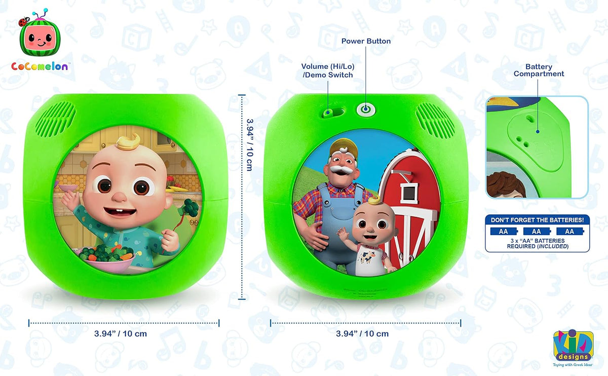eKids Cocomelon Juguete musical para niños pequeños, el juguete Tumble Tunes incluye seis canciones integradas para guardería, para fanáticos de los juguetes Cocomelon y regalos para niños y niñas, verde