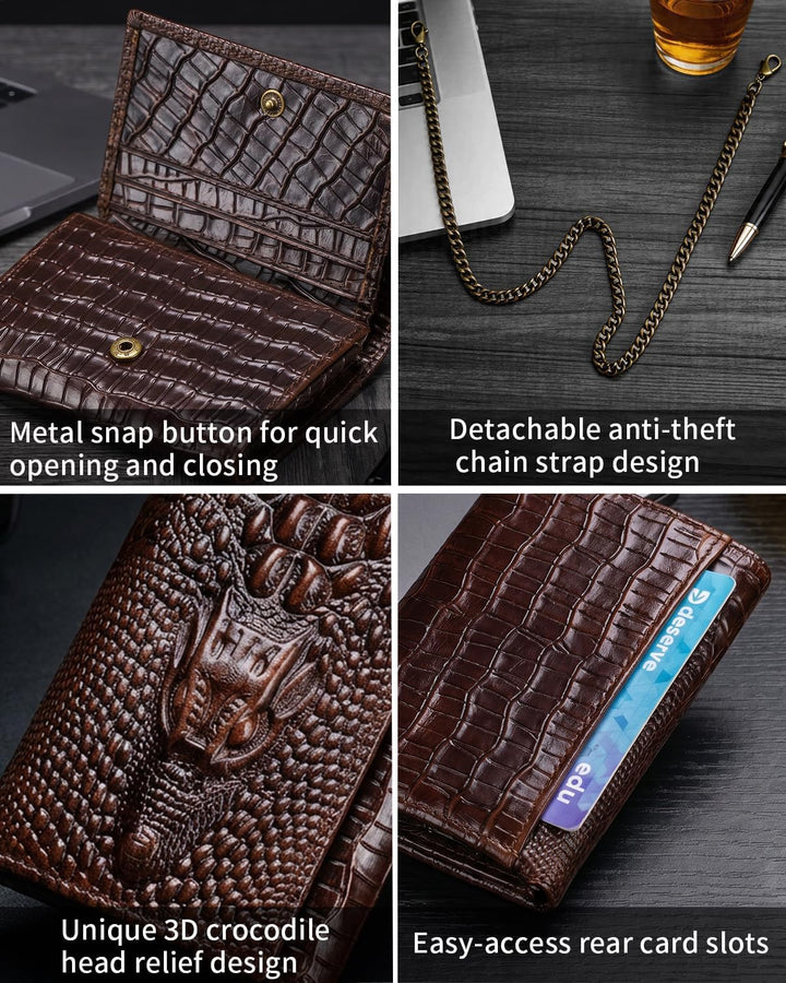 Steel Lion - Cartera de piel de vaca auténtica para hombre, diseño...