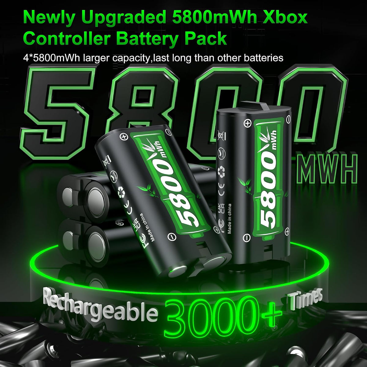 Feirsh Paquete de baterías recargables para Xbox con cargador, 4 x 5800 mWh, paquetes de baterías recargables de carga rápida para baterías de controlador Xbox para XboxOne Series X|S, One S/X, juegos de fundas y almacenamiento de Xbox One