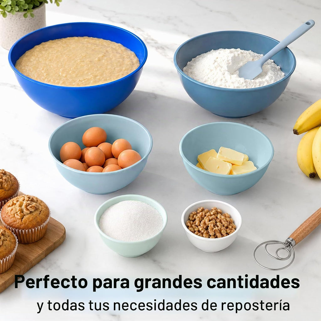 Zulay Kitchen Juego de 12 tazones de plástico para mezclar con tapas, a prueba de fugas, aptos para microondas y congelador, apilables, para preparar, servir y almacenar, cuencos grandes antideslizantes (azul degradado)