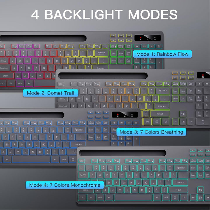 Soueto Teclado inalámbrico con retroiluminación RGB de 7 colores, t...