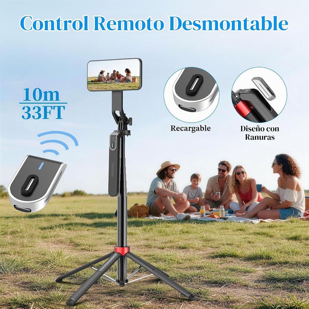 PlusAcc Trípode magnético para iPhone con control remoto recargable, 69"