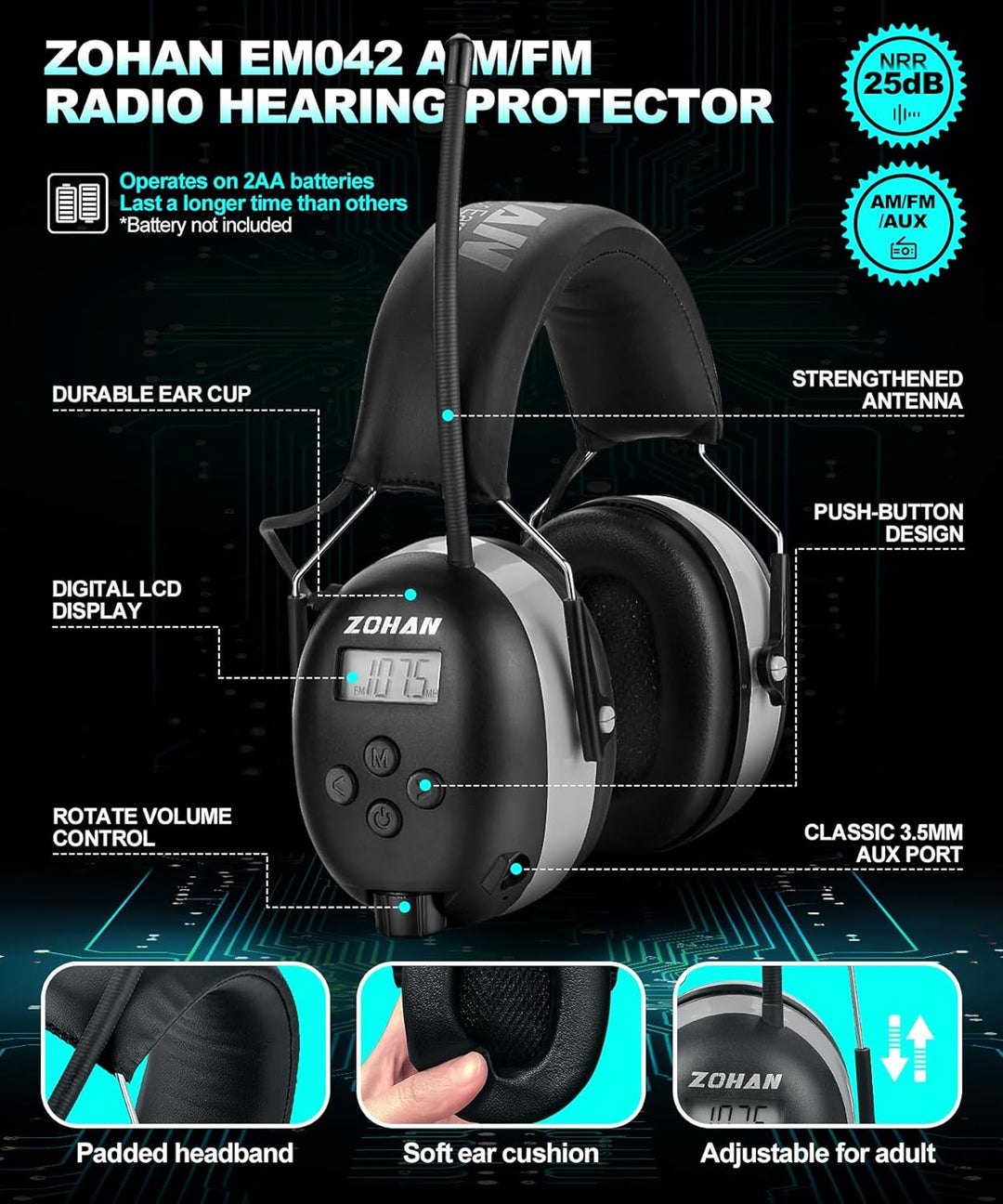 ZOHAN AM\/FM Radio Headphone with Digital Display,Ear Protection No...