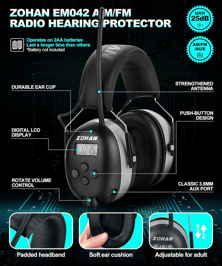 ZOHAN AM\/FM Radio Headphone with Digital Display,Ear Protection No...