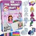 Kit de Arte en Foil Princess & Unicorn para Niñas - Caja Metálica Magnética con Imanes de Foil, Manualidad Reutilizable y Sin Desorden para Viajes, Kit DIY de Artes y Manualidades para Niñas de 4-8 y 8-12 años