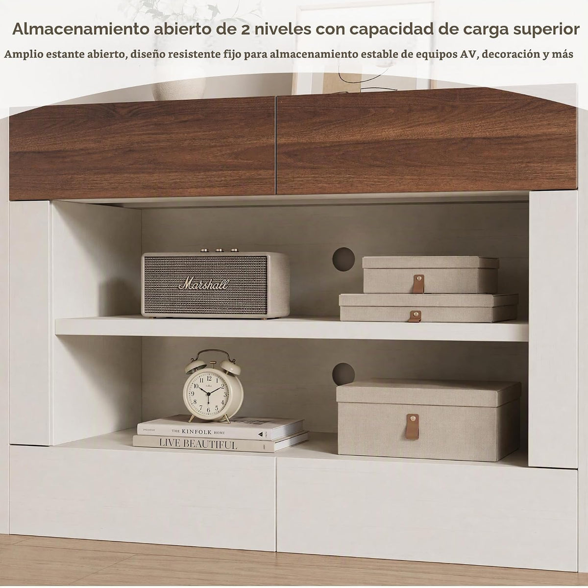 Moderno soporte de TV de 70 pulgadas para televisores de hasta 80 pulgadas, centro de entretenimiento con 2 cajones y 2 armarios laterales, consola multimedia con estantes de almacenamiento