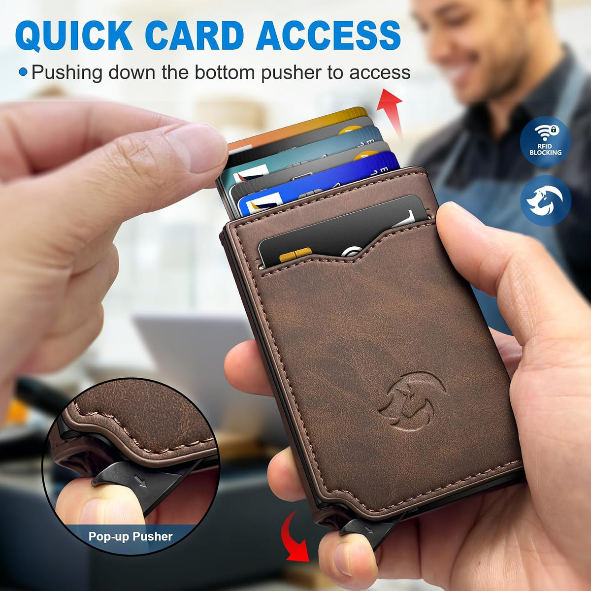 Cartera para hombre, tarjetero desplegable delgado con bloqueo RFID, billetera triple minimalista con 10 ranuras para tarjetas, bolsillo para efectivo y 2 ventanas para identificación, funda