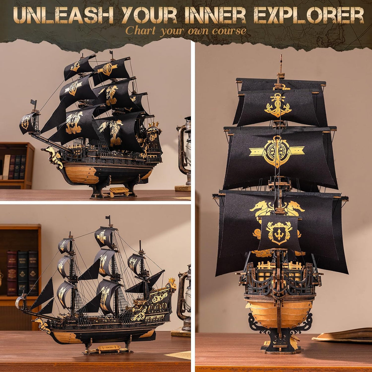 ROKR - Rompecabezas de madera 3D, kit de modelo de barca de caballito de mar, regalo ideal para adultos y adolescentes