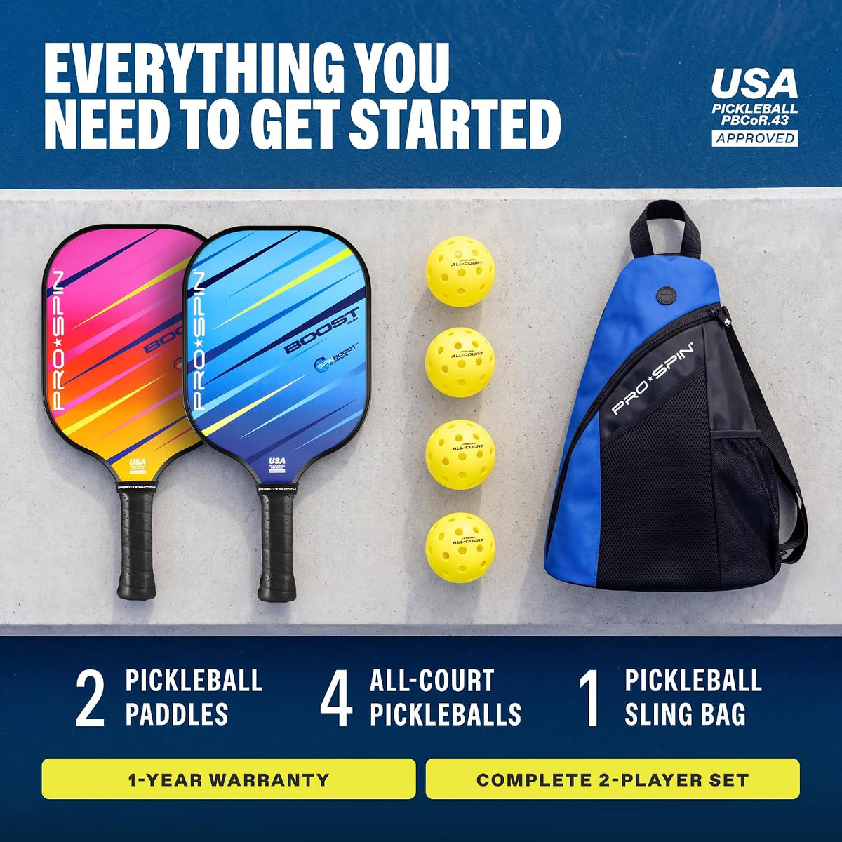 PRO-SPIN BOOST Paletas de Pickleball (Set de 2 o 4) con Pelotas para Todas las Superficies y Bolsa