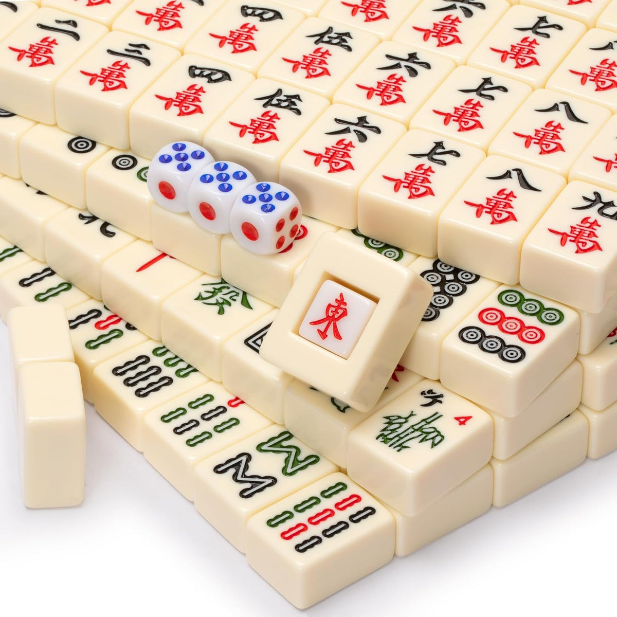 Yellow Mountain Imports - Juego de mahjong chino de tamaño pequeño, "Rogue Classic" con 146 azulejos de color marfil, funda de vinilo, indicador de viento y dados, solo para juego de estilo chino []