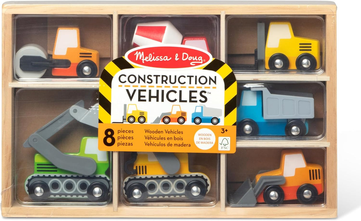 Melissa & Doug – de madera de construcción sitio Vehículos con bandeja de almacenamiento de madera (8 Pcs)