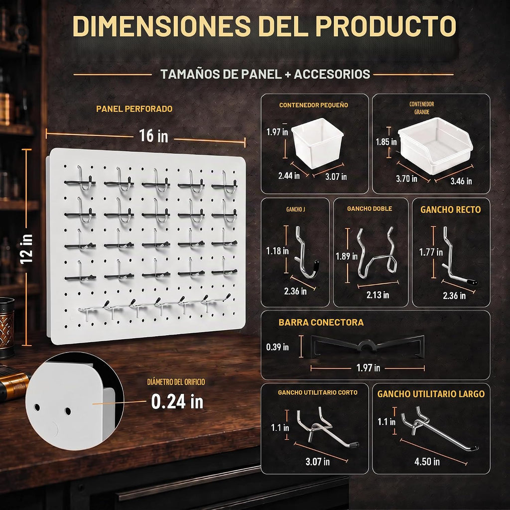 Kit organizador de tablero de clavijas, paquete de 4 paneles de metal de 12