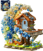Blue Moon - Juego de construcción de casa de flores con luz, colección botánica, kit de bloques de construcción de casa del árbol, compatible con Lego para decoración del hogar de adultos