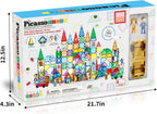 PicassoTiles Bloque de construcción magnético mega juego de 350 piezas de bloques de construcción de azulejos magnéticos con base de automóvil, figuras de personajes, marcadores, pizarra blanca, libro de ideas de más de 110 páginas incluido para