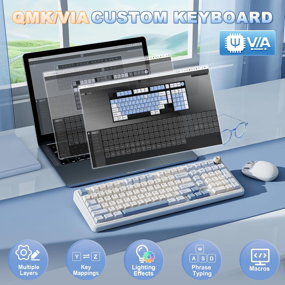 YUNZII B98 PRO QMK\/VIA Wireless Mechanical Gaming Keyboard, 96% La...