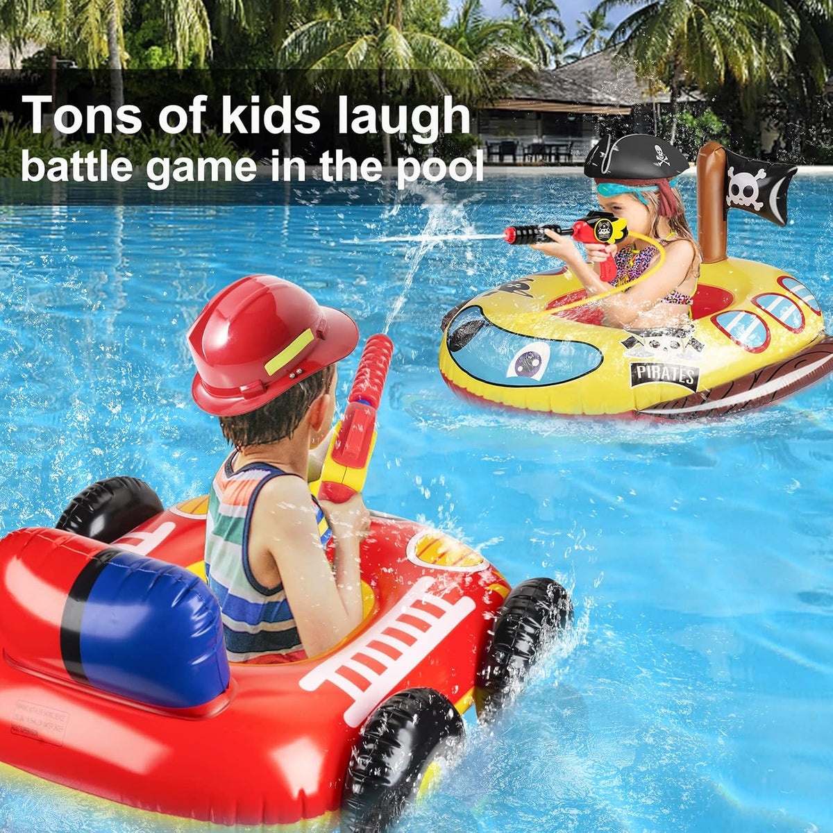 Flotadores inflables de piscina para niños con pistola de agua, flotadores de piscina de barco pirata para niños pequeños, juguetes de piscina inflables para niños de 4 a 8 años, juguetes acuáticos