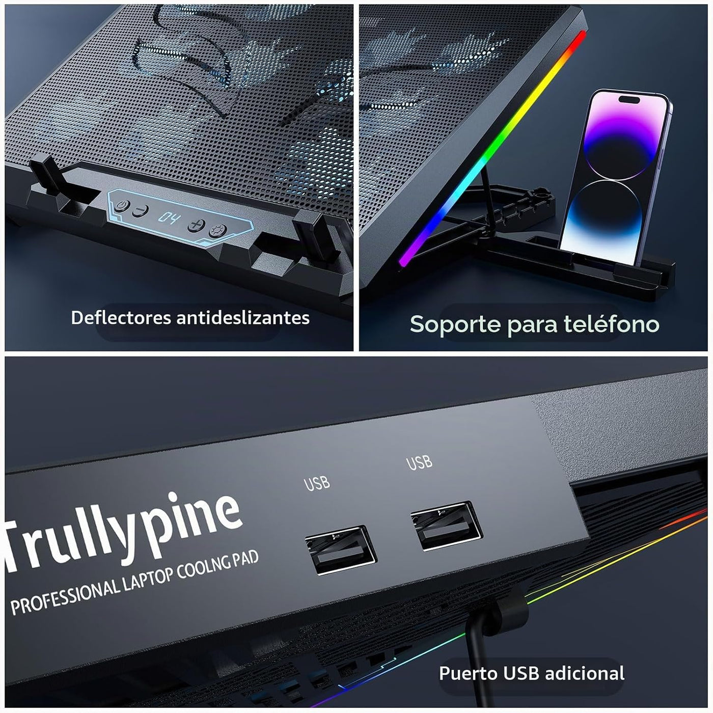 Trullypine Almohadilla de refrigeración para laptop con 12 ventilad...