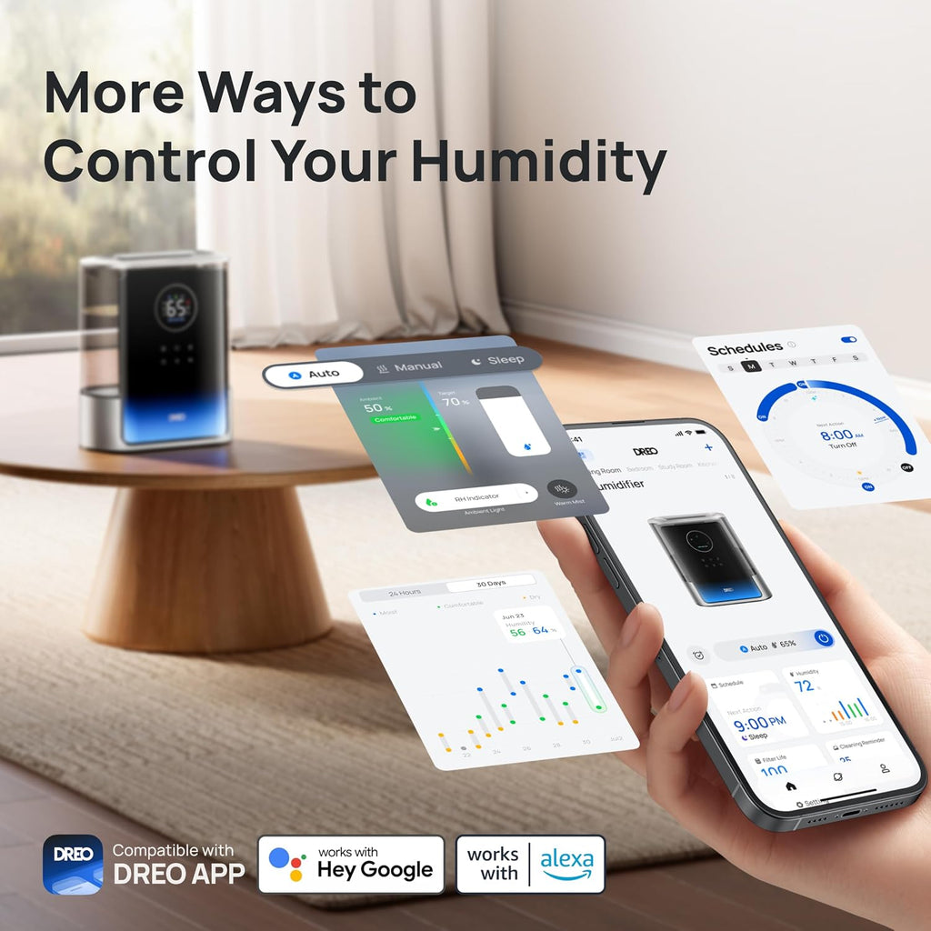 DREO 8L Humidificador inteligente para habitación grande, 80 horas de