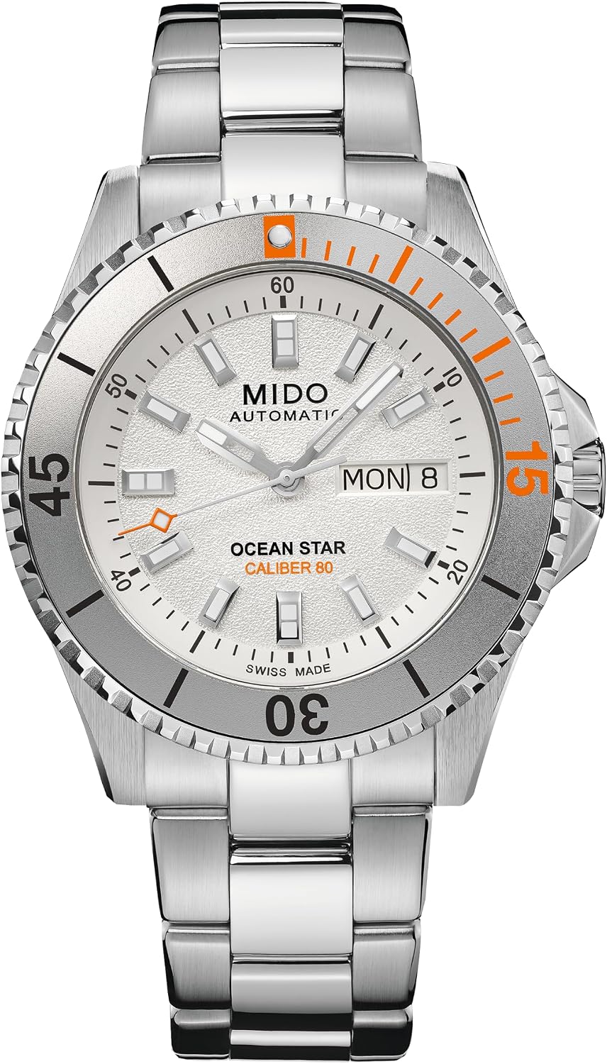 MIDO Ocean Star 200 - Reloj suizo automático para hombre - Caja de acero inoxidable - Calendario día/fecha - Bisel giratorio - Resistencia al agua de 656.2 ft