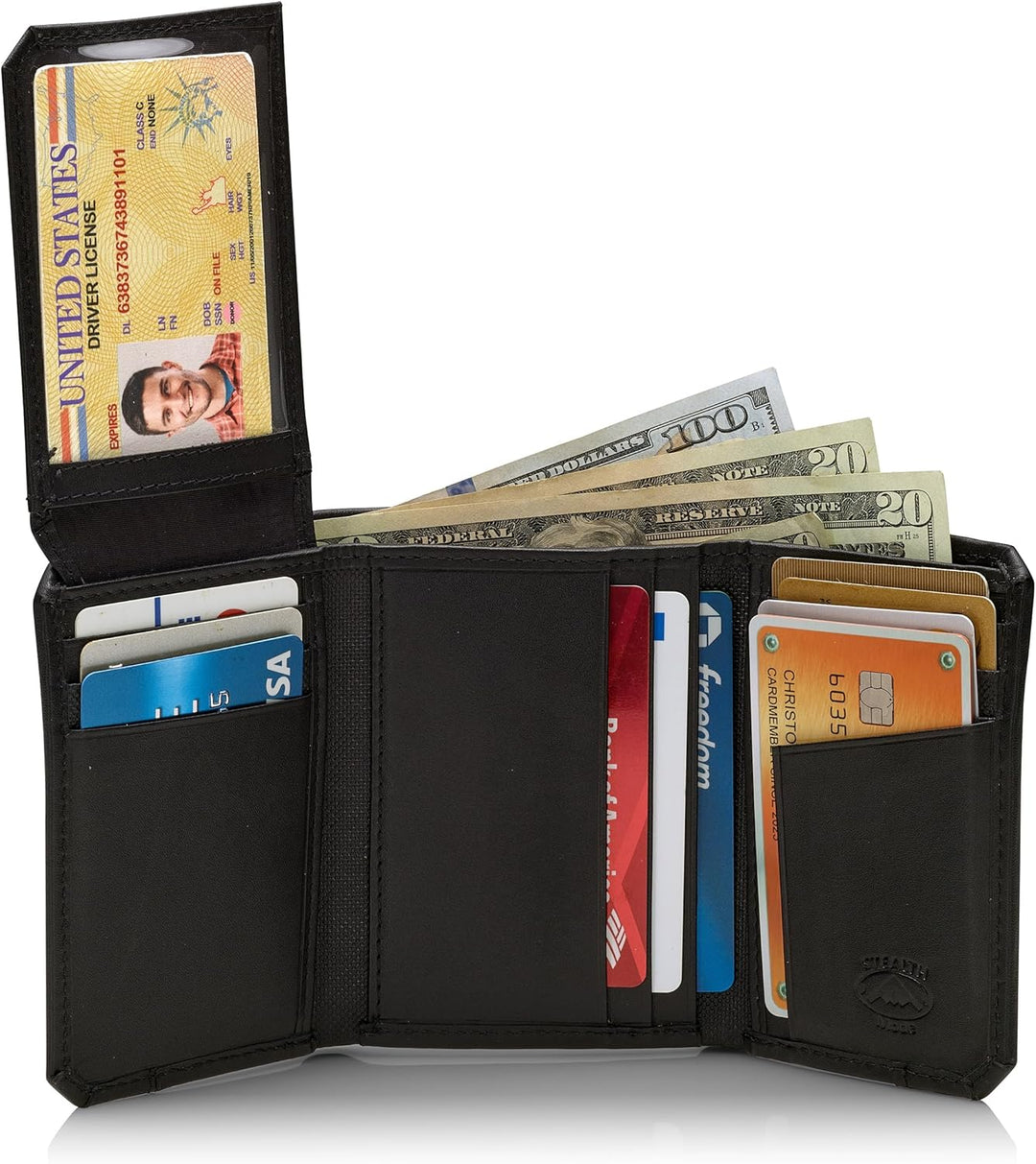 Stealth Mode Billetera triple de piel con bloqueo RFID para hombre,...