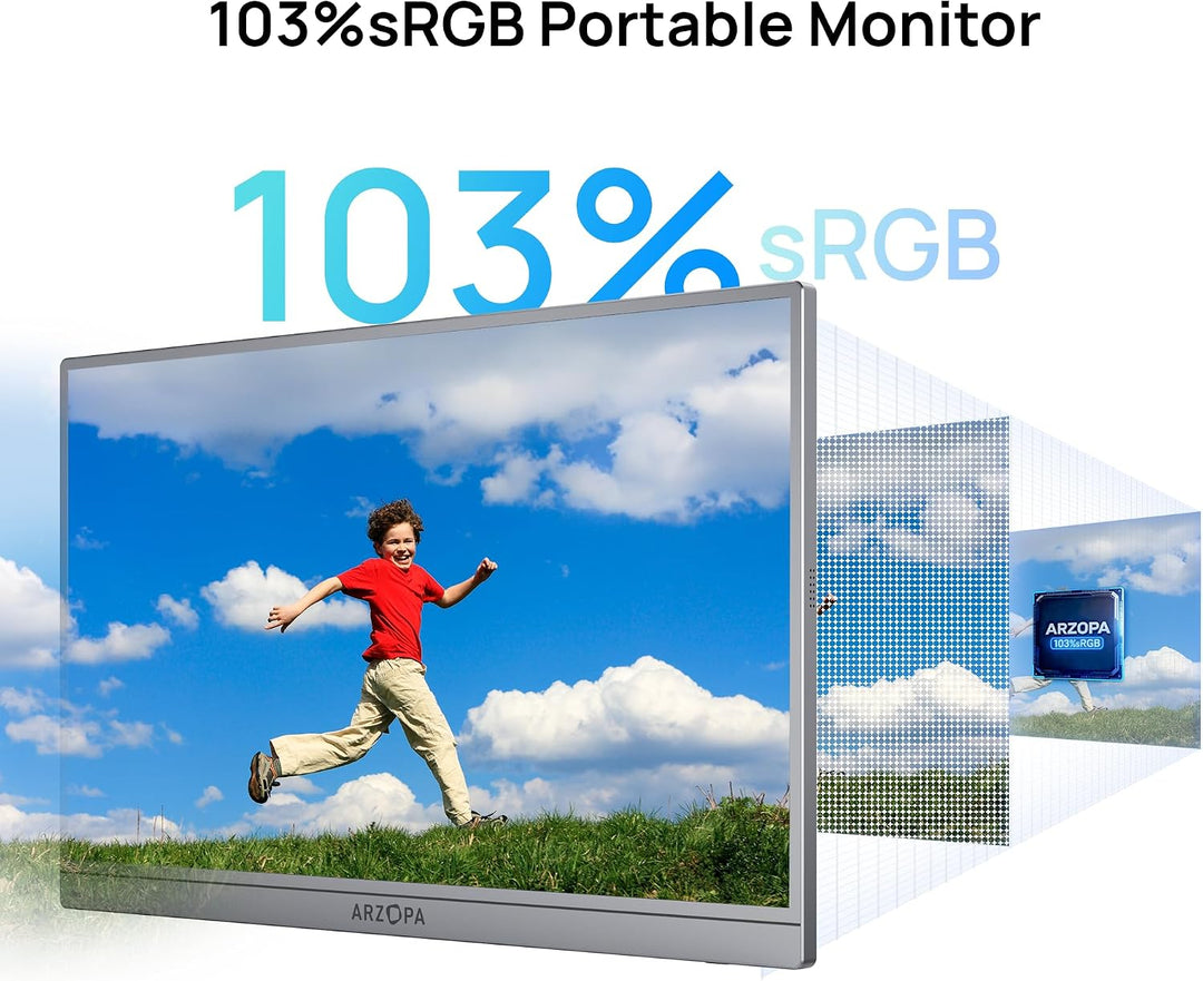ARZOPA Monitor portátil gris de 17.3", 1080P FHD 103% sRGB IPS...
