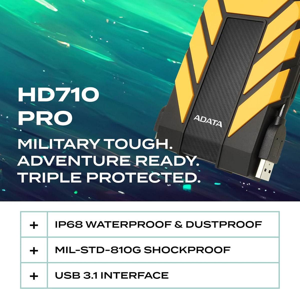 ADATA HD710 Pro, disco duro externo, amarillo, 2TB
