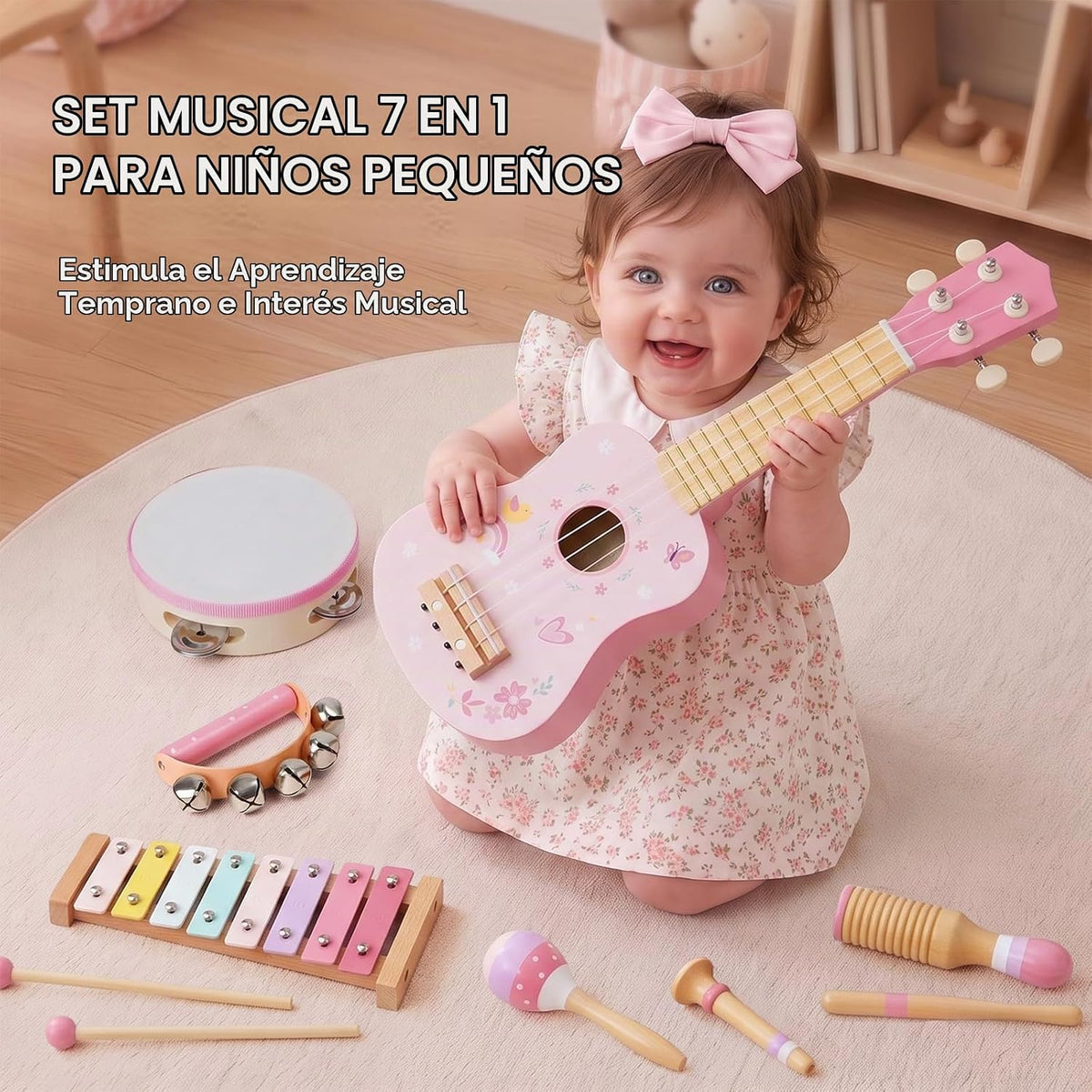 Juego de guitarra para niños pequeños, instrumentos musicales de madera