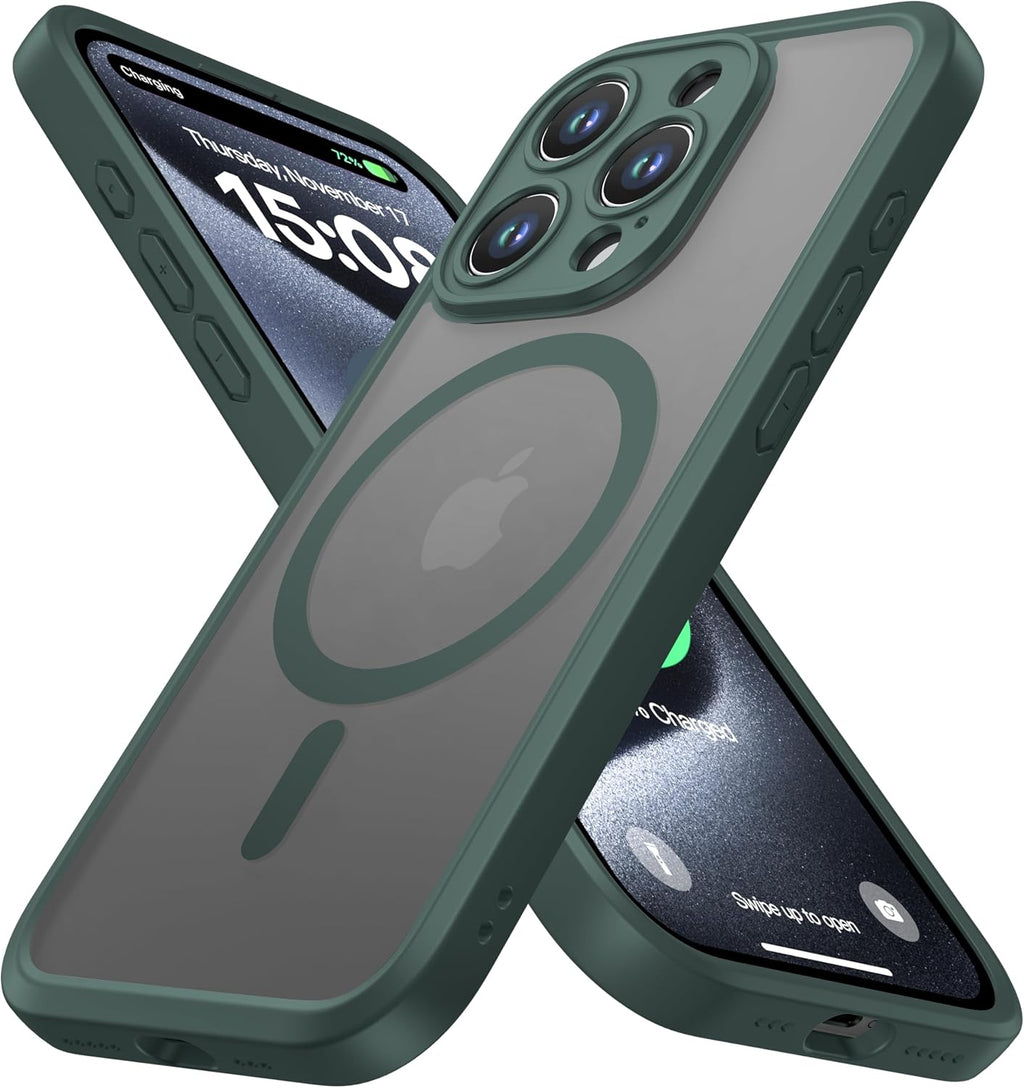 ImpactStrong Protector Magnético Diseñado para Funda iPhone 15 Pro [Protección de Cámara] [Probado contra Caídas de Grado Militar] [Compatible con MagSafe] Funda de Teléfono Delgada Translúcida Mate