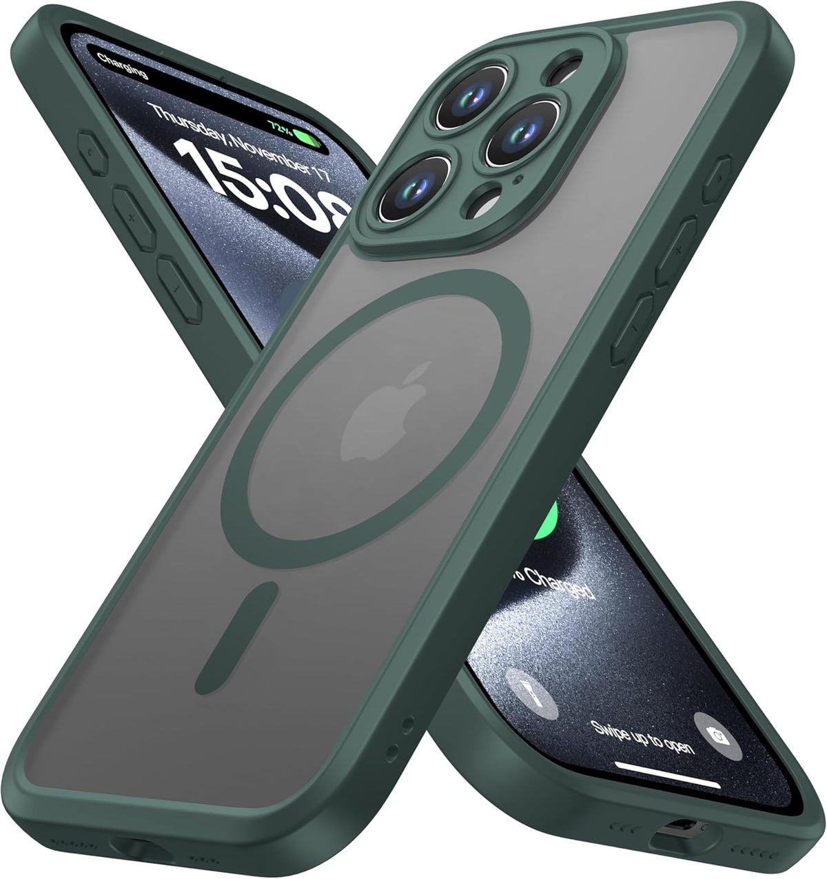 ImpactStrong Protector Magnético Diseñado para Funda iPhone 15 Pro [Protección de Cámara] [Probado contra Caídas de Grado Militar] [Compatible con MagSafe] Funda de Teléfono Delgada Translúcida Mate