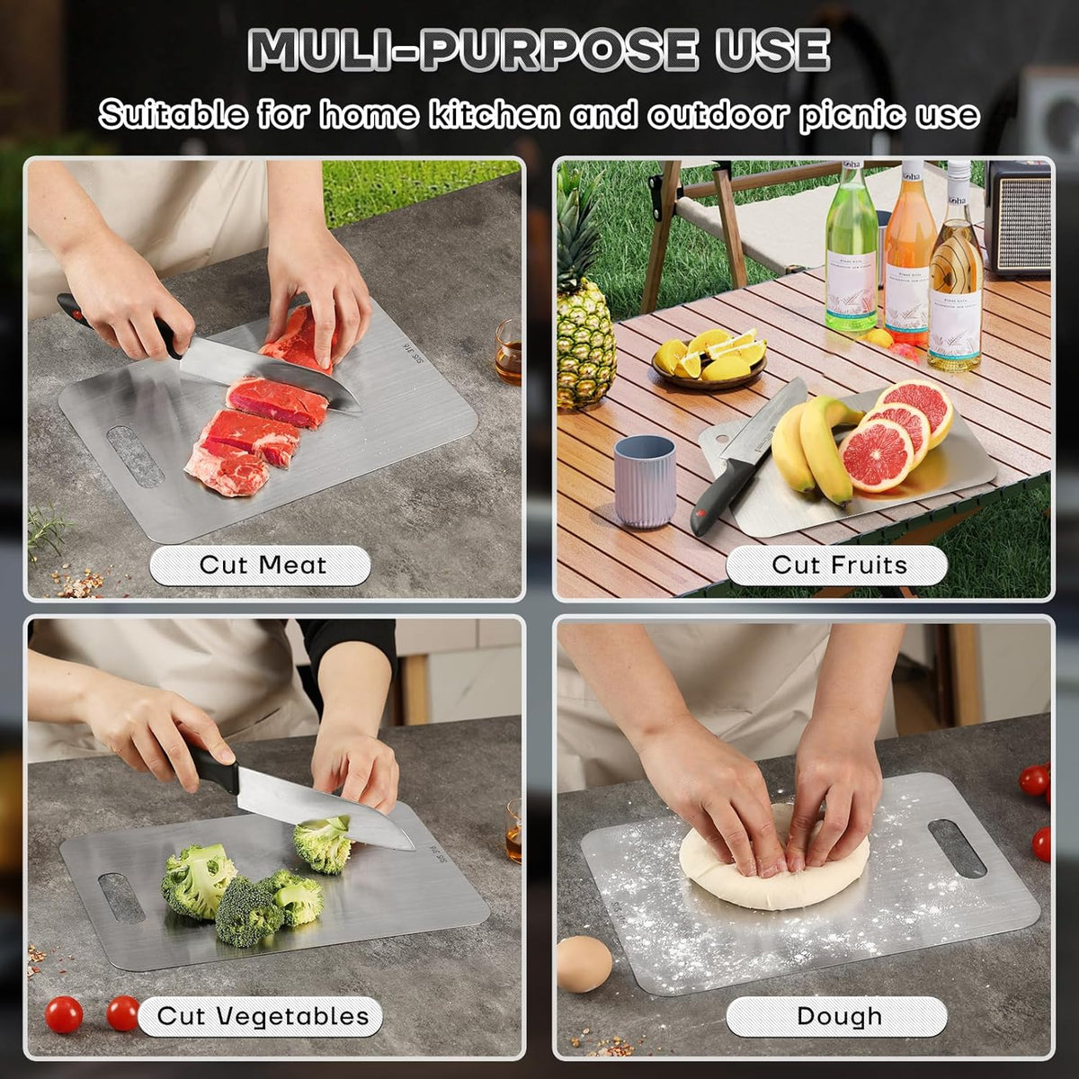 Katori Tablas de cortar de titanio para cocina, juego de tablas de cortar de titanio 100% puro, tabla de cortar de titanio de doble cara no tóxica, tablas de cortar de metal aptas para lavavajillas