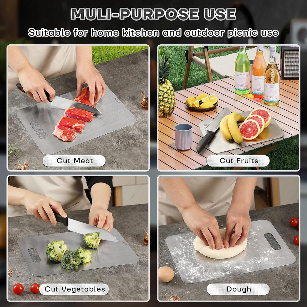 Katori Tablas de cortar de titanio para cocina, juego de tablas de cortar de titanio 100% puro, tabla de cortar de titanio de doble cara no tóxica, tablas de cortar de metal aptas para lavavajillas
